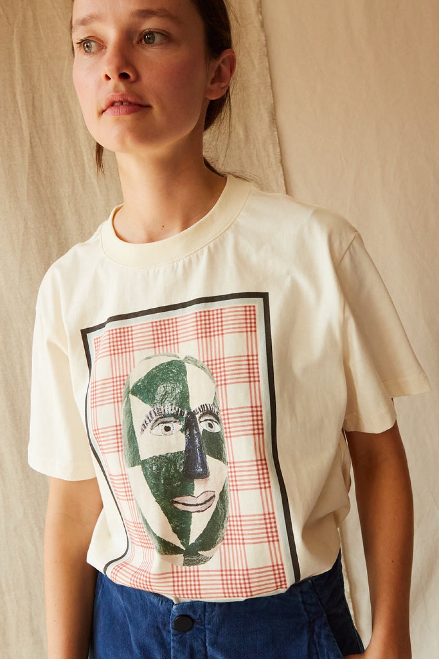 Clothing CARON CALLAHAN | Renata Tee | Mask Print Cream Jersey