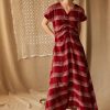 Clothing CARON CALLAHAN | Veda Dress | Crimson Embroidered Plaid