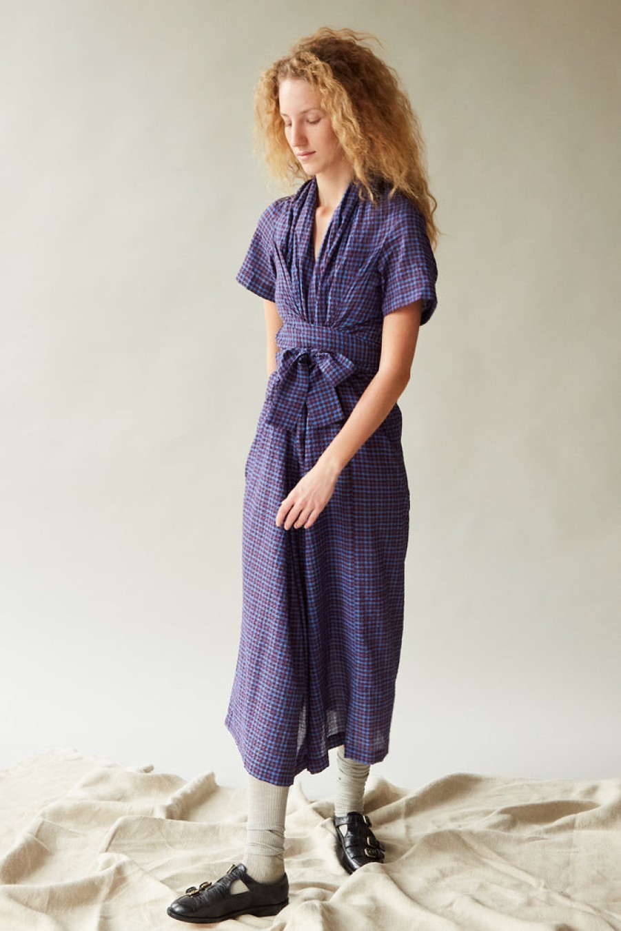 Clothing CARON CALLAHAN Jocelyn Dress Cerulean Puckered Plaid