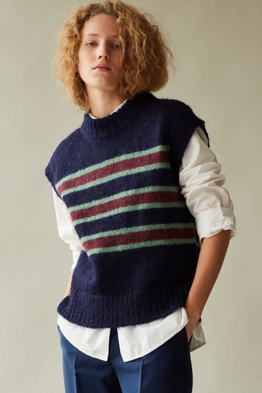 Clothing CARON CALLAHAN | Dana Vest | Navy Stripe Mohair