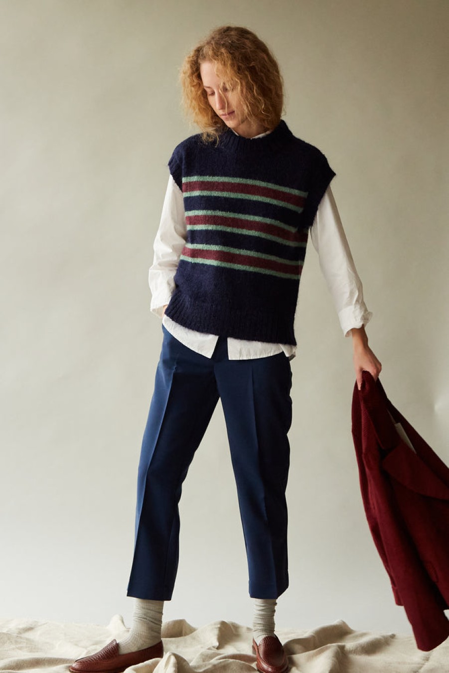 Clothing CARON CALLAHAN | Dana Vest | Navy Stripe Mohair