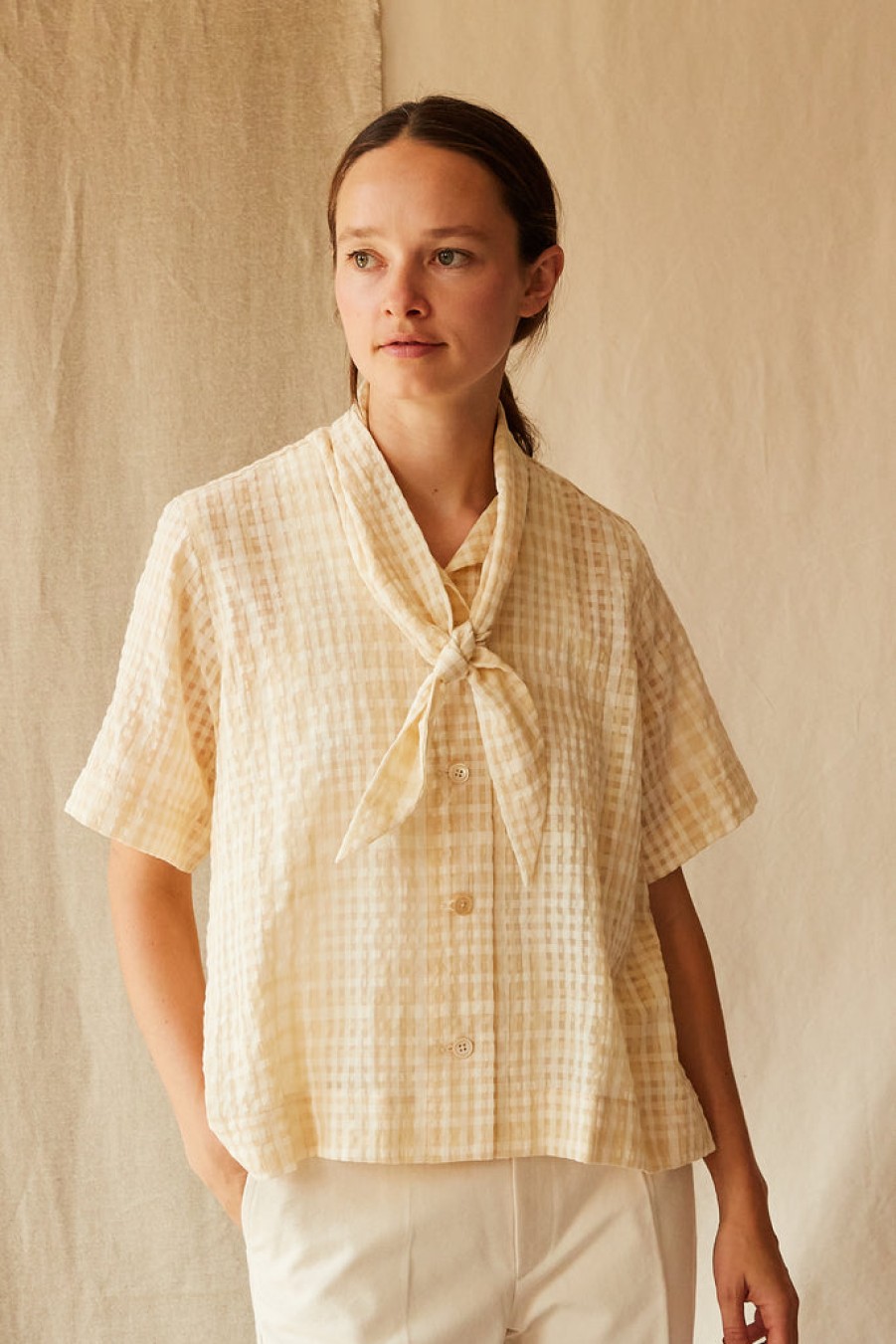 Clothing CARON CALLAHAN | Wesley Shirt | Tonal Cream Gauze Plaid