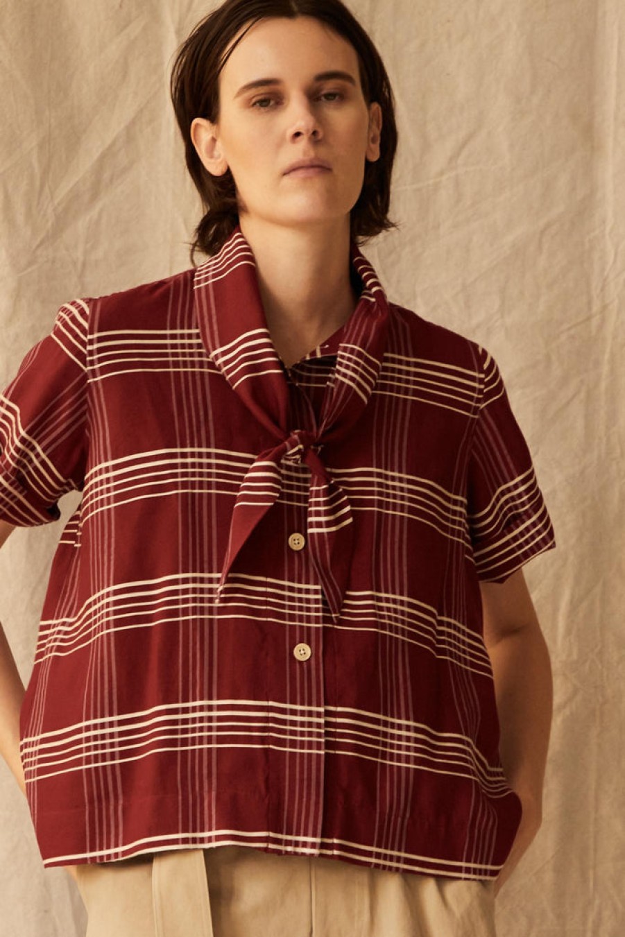 Clothing CARON CALLAHAN | Wesley Shirt | Crimson Embroidered Plaid