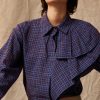 Clothing CARON CALLAHAN | Nadine Blouse | Cerulean Puckered Mini Plaid