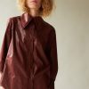 Clothing CARON CALLAHAN | Cooper Shirt | Chocolate Shiny Cotton Poplin