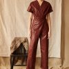 Clothing CARON CALLAHAN | Odile Jumpsuit | Chocolate Shiny Cotton Poplin