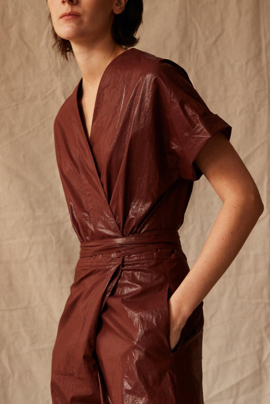 Clothing CARON CALLAHAN Odile Jumpsuit Chocolate Shiny Cotton