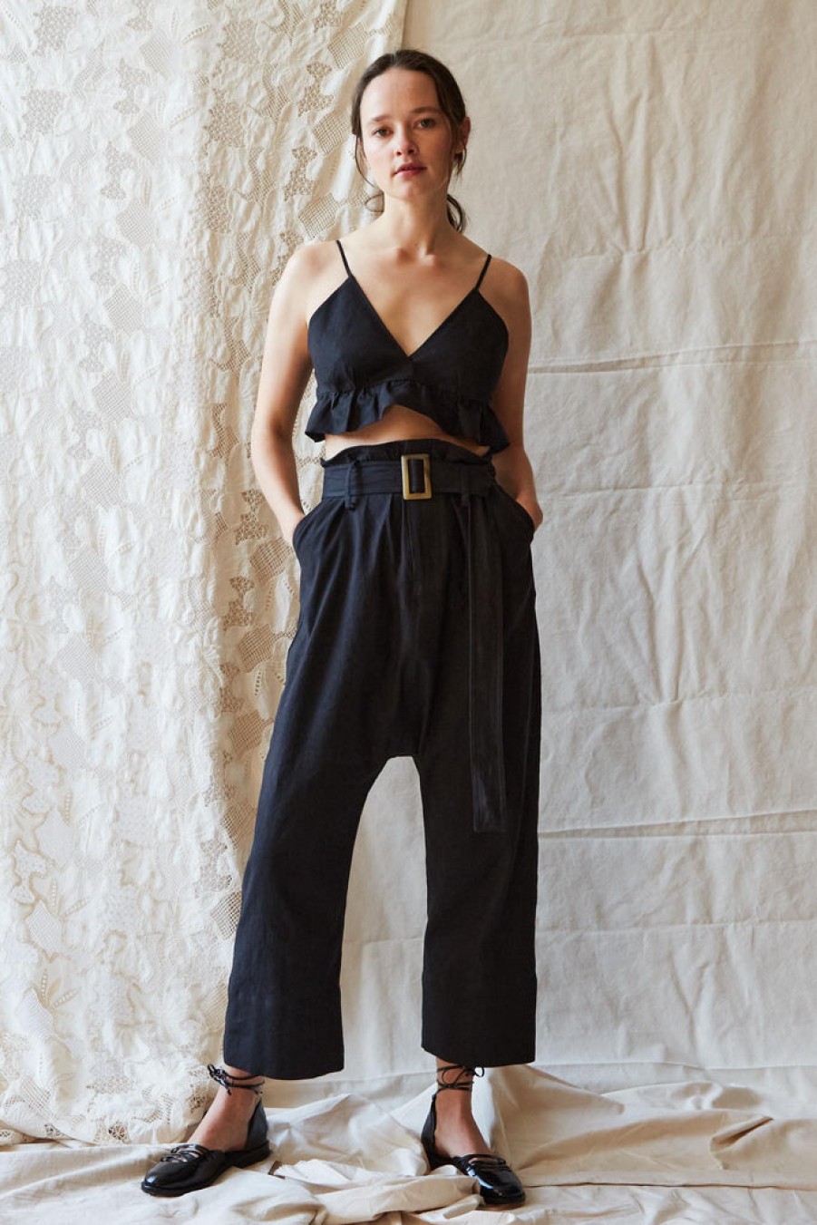 Clothing CARON CALLAHAN | Renee Bralette | Black Cotton Linen