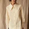 Clothing CARON CALLAHAN | Cooper Shirt | Cream Shiny Cotton Poplin